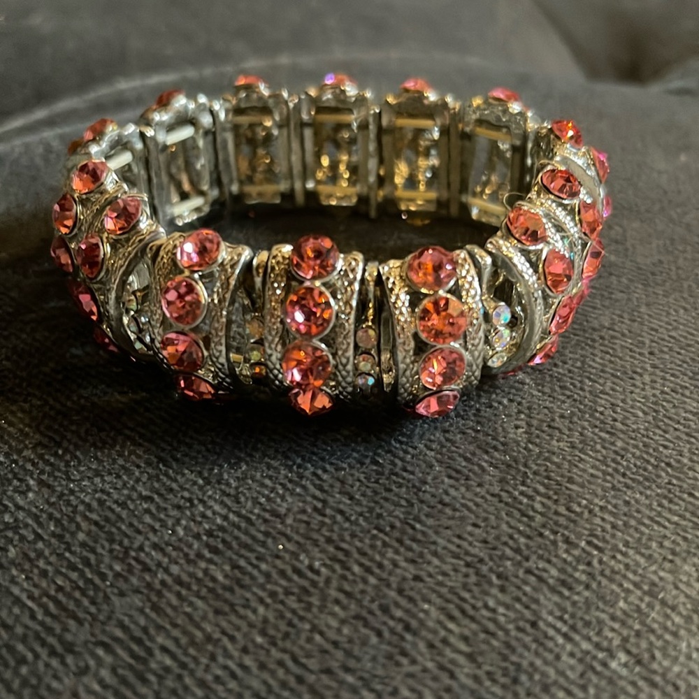 Pink and silver rhinestone bracelet